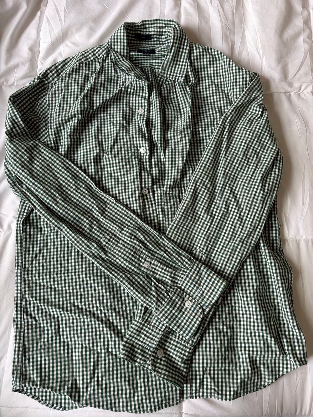 Green Gingham Button-Up Shirt - Men's